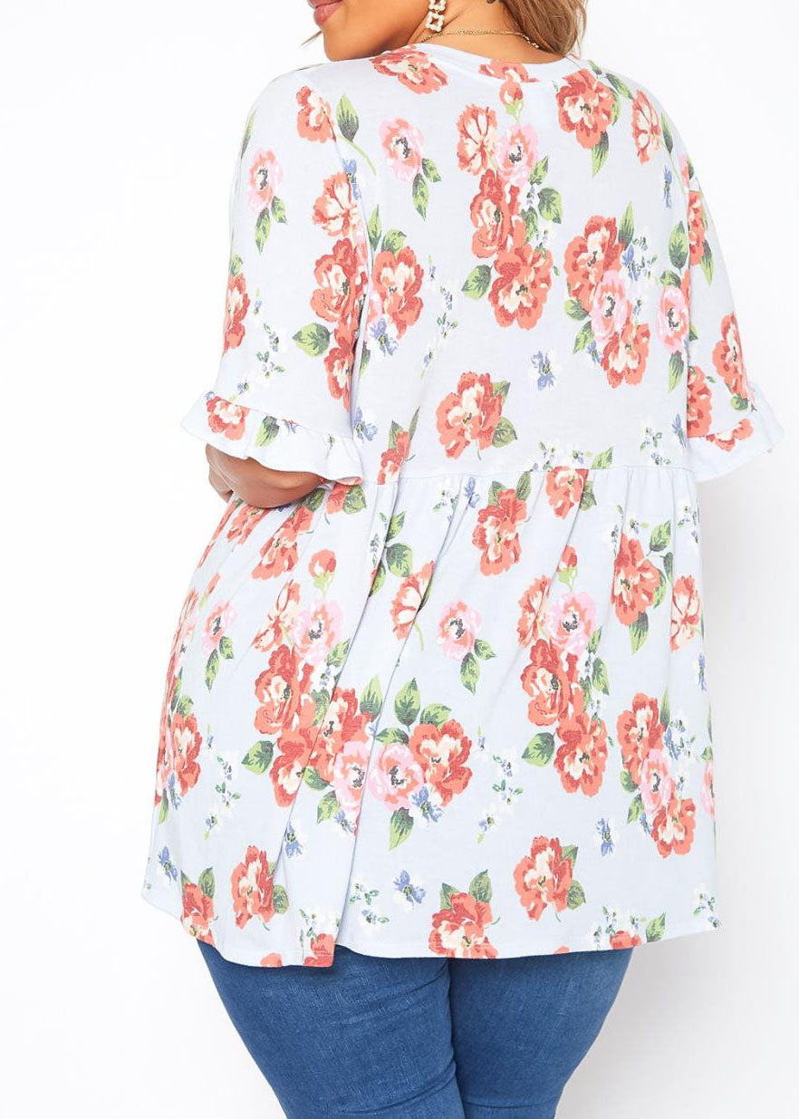 Hi Curvy Plus Size Women Floral Print Relaxed Fit Tee Shirt