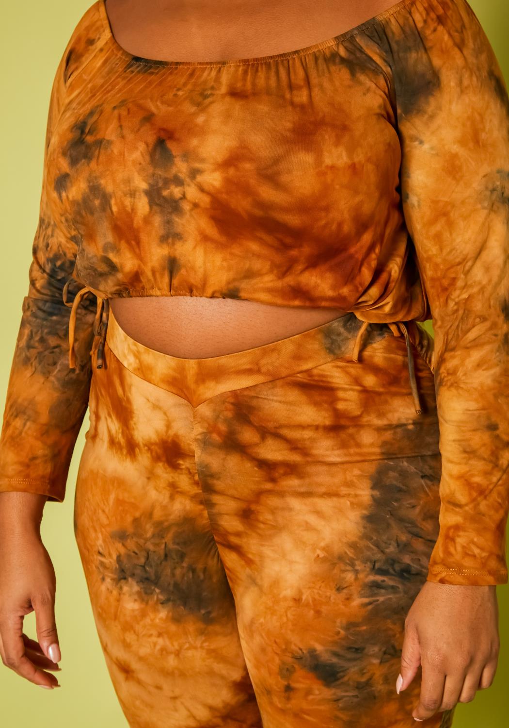Hi Curvy Plus Size Women Tie Dye Crop Top & Legging Set