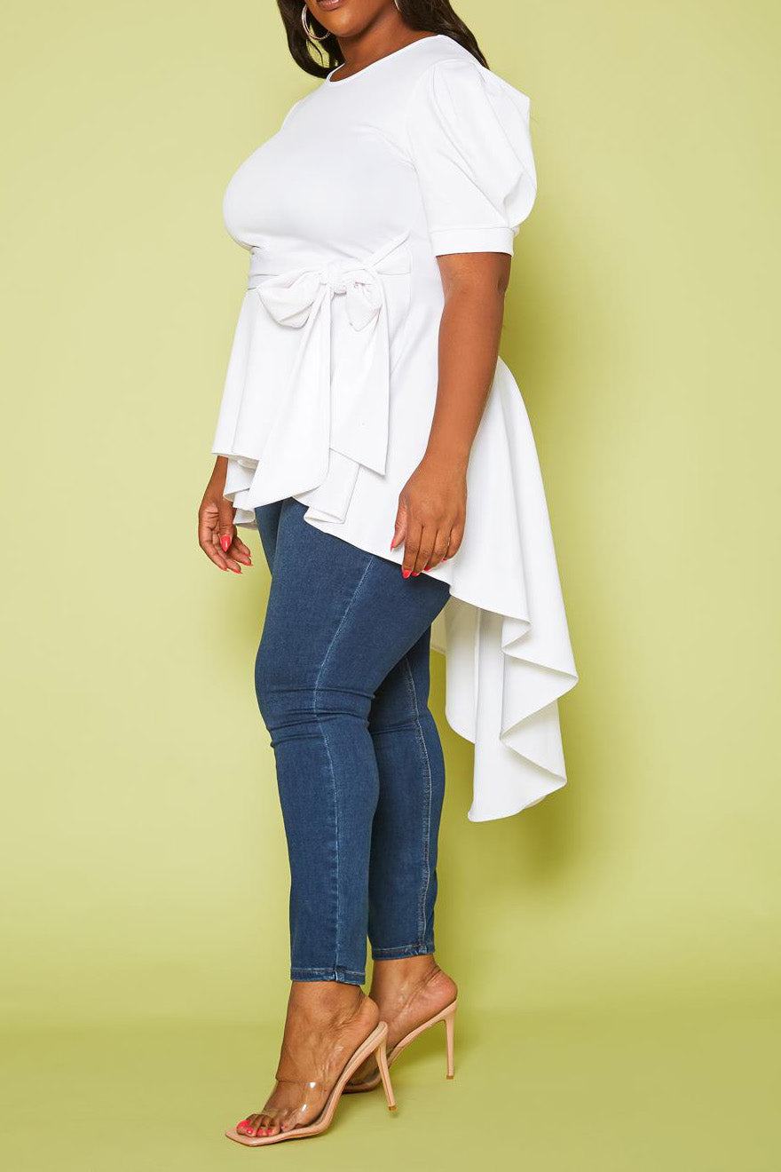 HI CURVY Plus Size High-Low Peplum Top