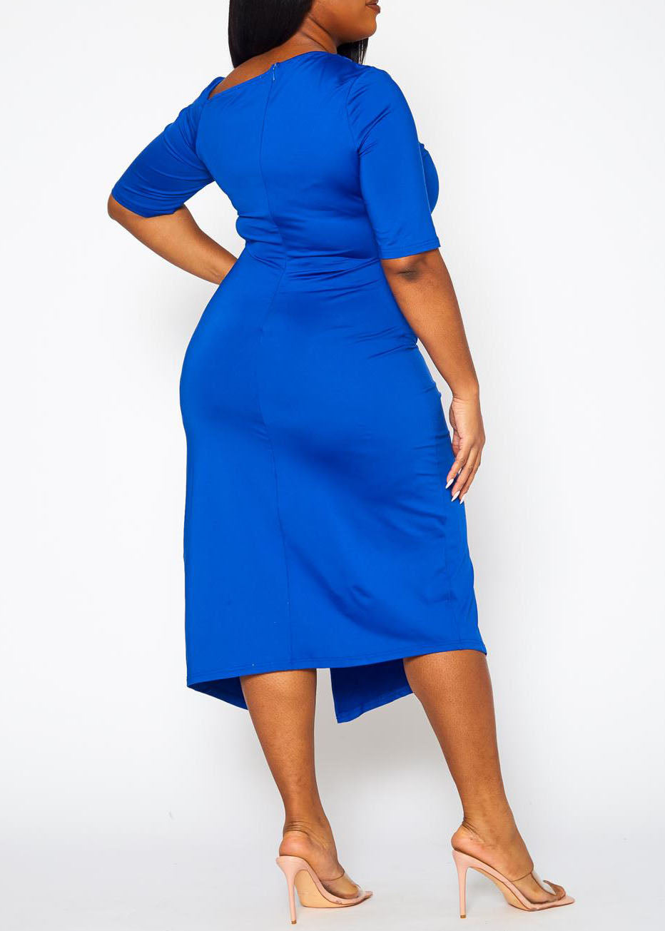 HI CURVY Plus Size Safety Pin Front Slit Bodycon Dresses