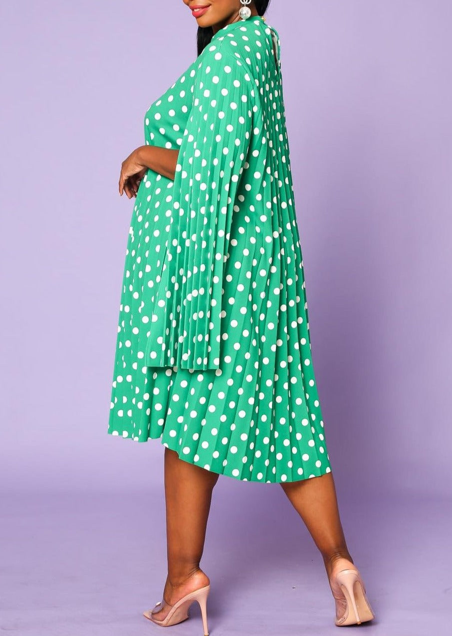Hi Curvy Plus Size Women Pleated Cape Sleeve Dress Made in USA