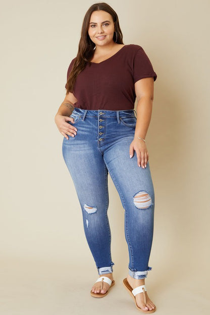 HI Curvy Plus High Rise Button Fly Ankle Skinny