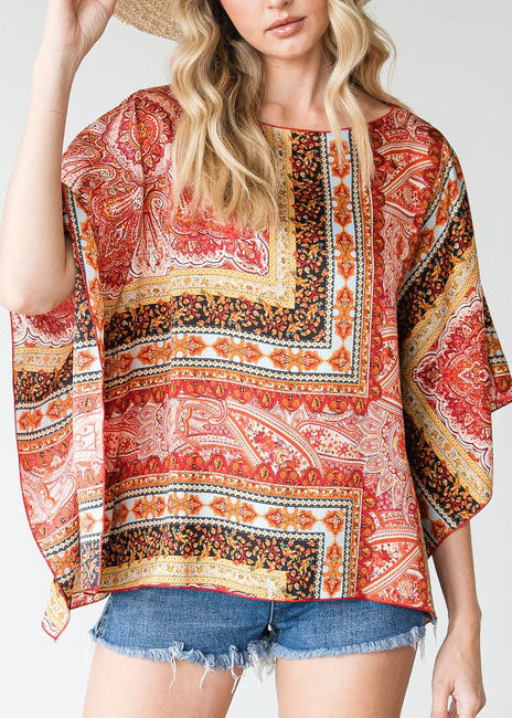 HI Curvy Plus Size Women Paisley Print Dolman Sleeve Shirts Made In USA