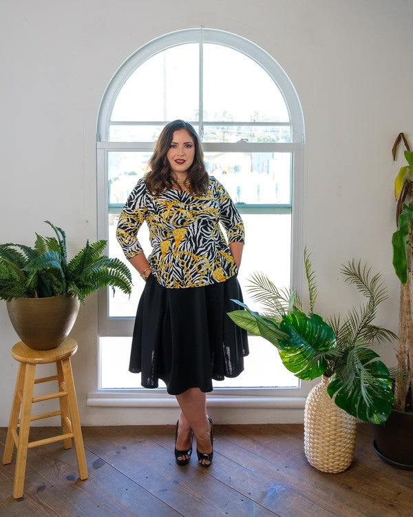 Plus Size Knee Length circle skirt with side seam pockets