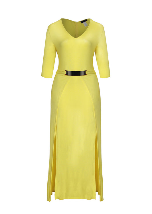 Hi Curvy Plus Size Women bright yellow open double layer side with a long slit