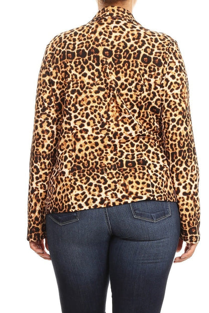 Hi Curvy  Plus Size Leopard print fitted open blazer Made in USA