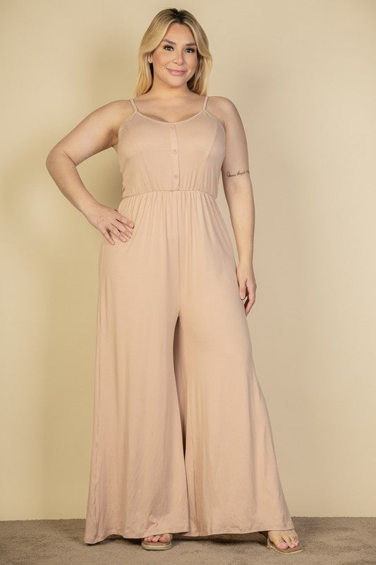HI Curvy Plus Size Button Front Wide Leg Jumpsuit