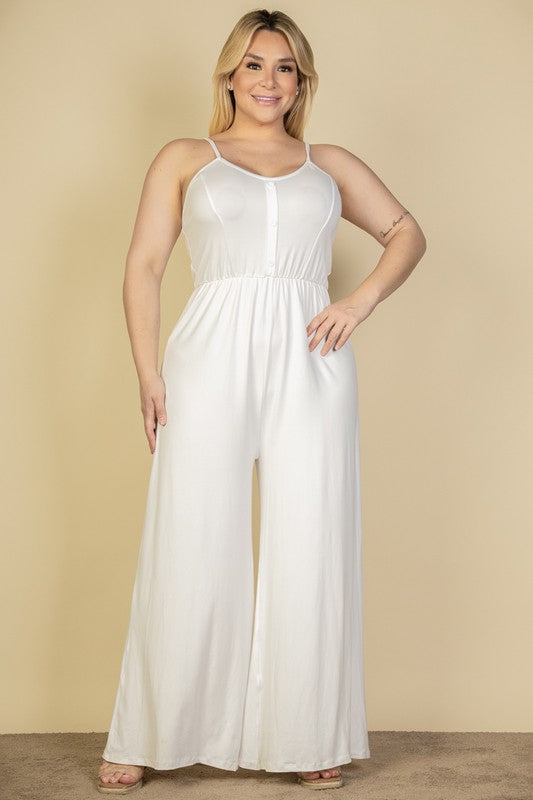 HI Curvy Plus Size Button Front Wide Leg Jumpsuit