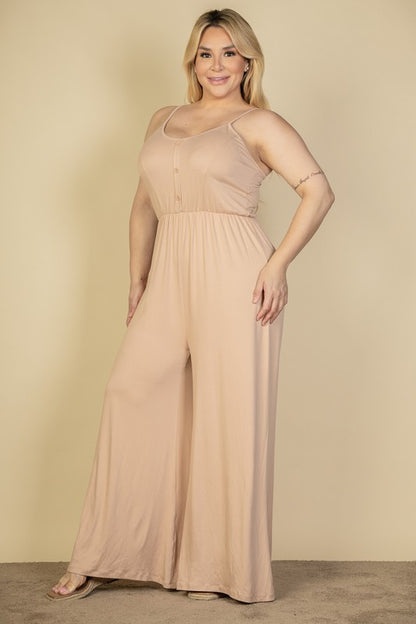 HI Curvy Plus Size Button Front Wide Leg Jumpsuit