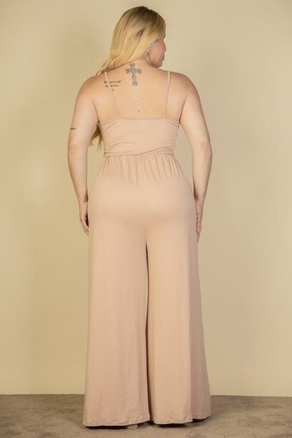HI Curvy Plus Size Button Front Wide Leg Jumpsuit