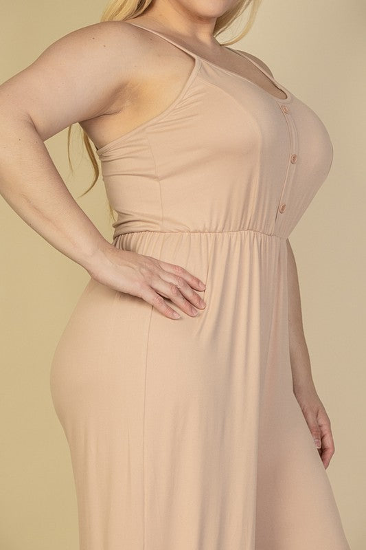 HI Curvy Plus Size Button Front Wide Leg Jumpsuit