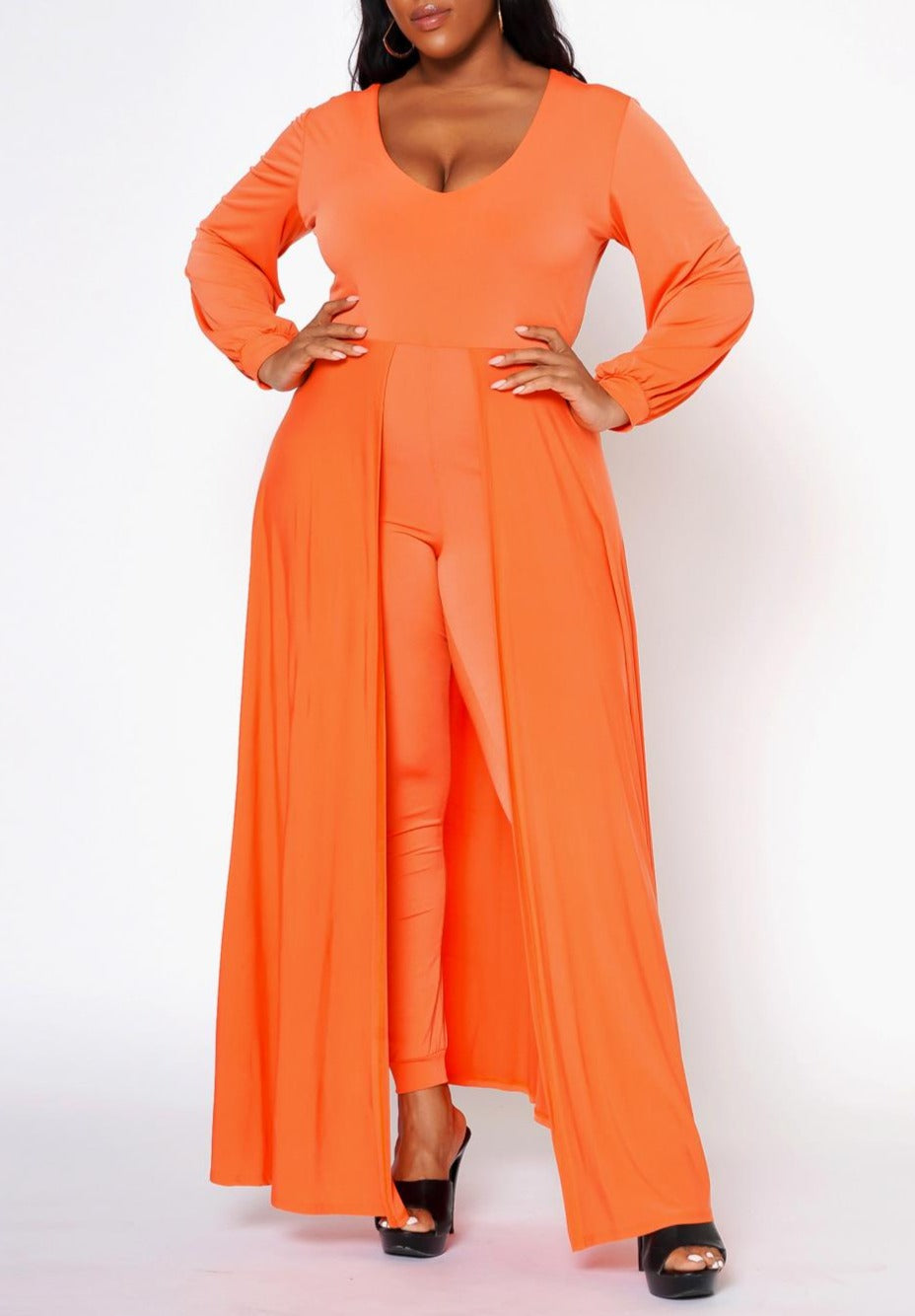 Hi Curvy Plus Size Women Caped Solid Fitted Jumpsuit Made in USA – HI CURVY