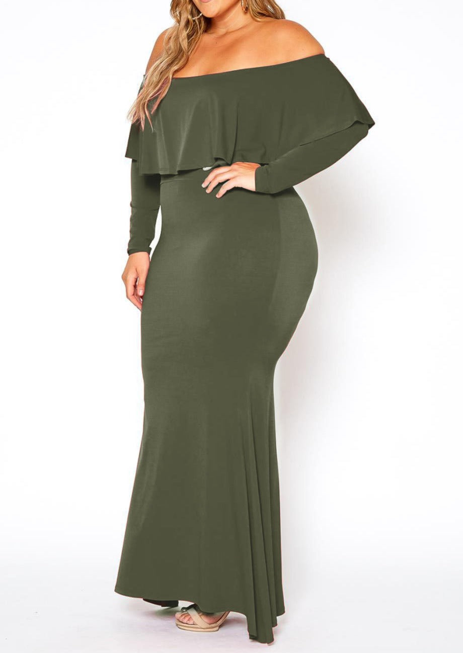 HI Curvy Plus Size Women Elegant Red Carpet Off Shoulder Mermaid Maxi Dress