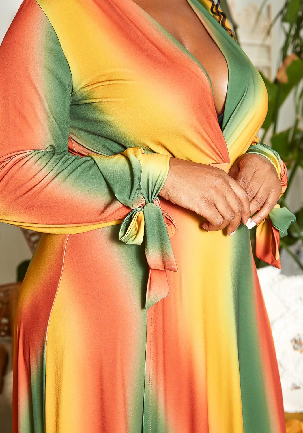 HI CURVY Plus Size Women Rasta Gradient Double Slit Hem Maxi Dress