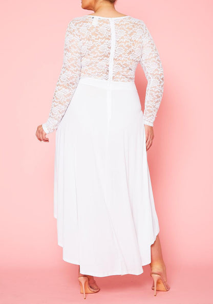 HI CURVY Plus Size Floral Lace High Low Flare Dress