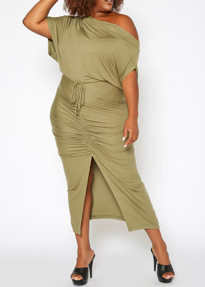 HI Curvy Plus Size Centered Drawstring Hem Maxi Dresses