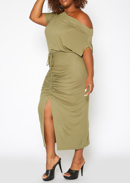 HI Curvy Plus Size Centered Drawstring Hem Maxi Dresses