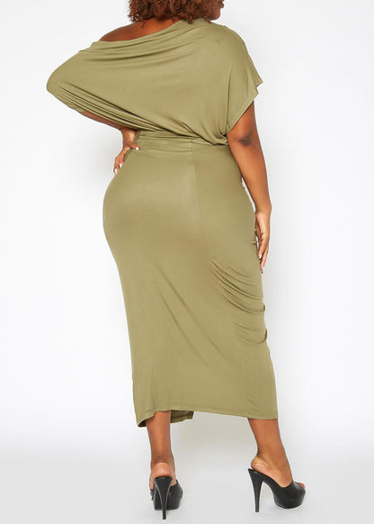 HI Curvy Plus Size Centered Drawstring Hem Maxi Dresses