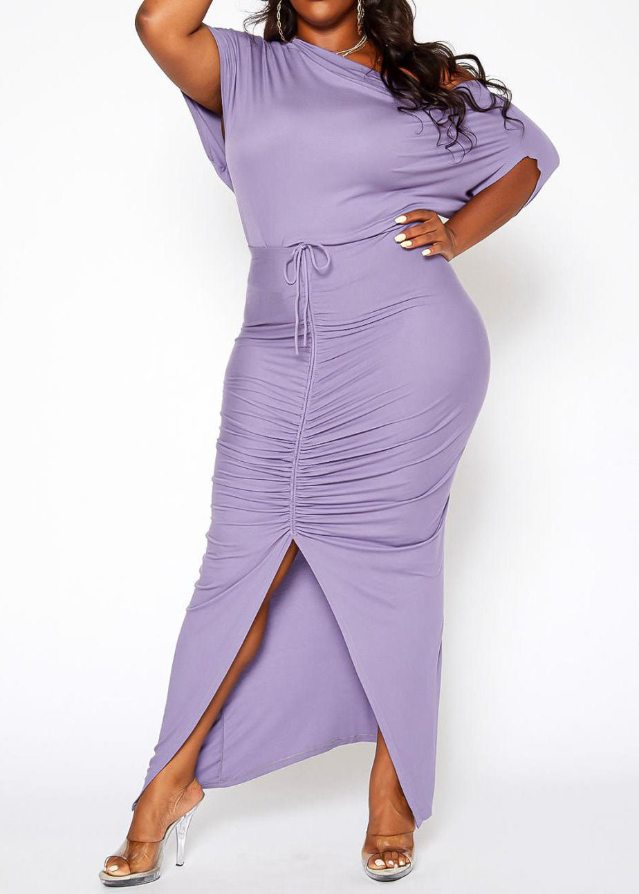 HI Curvy Plus Size Centered Drawstring Hem Maxi Dresses