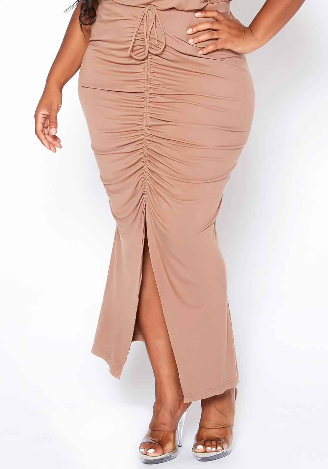 HI Curvy Plus Size Centered Drawstring Hem Maxi Dresses