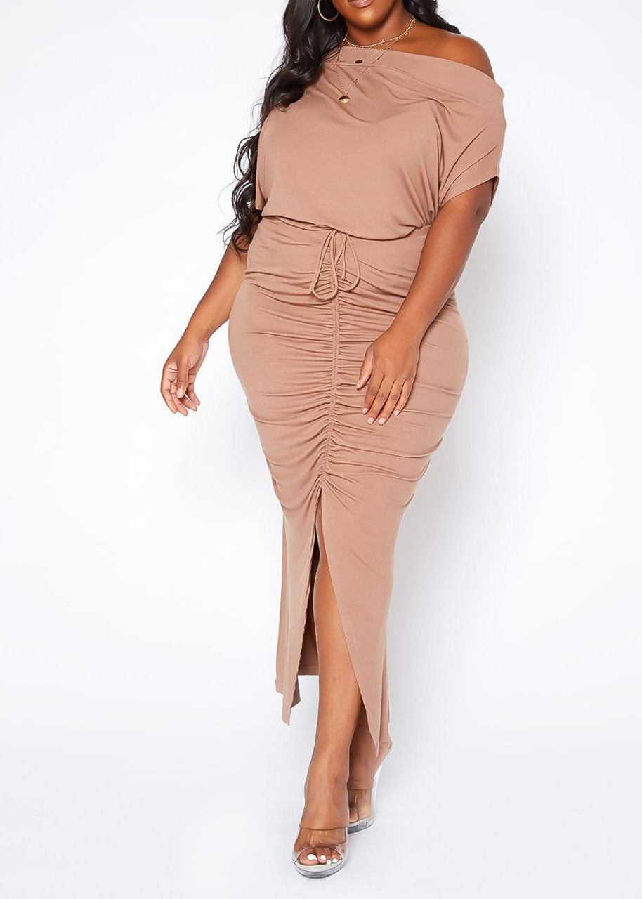 HI Curvy Plus Size Centered Drawstring Hem Maxi Dresses