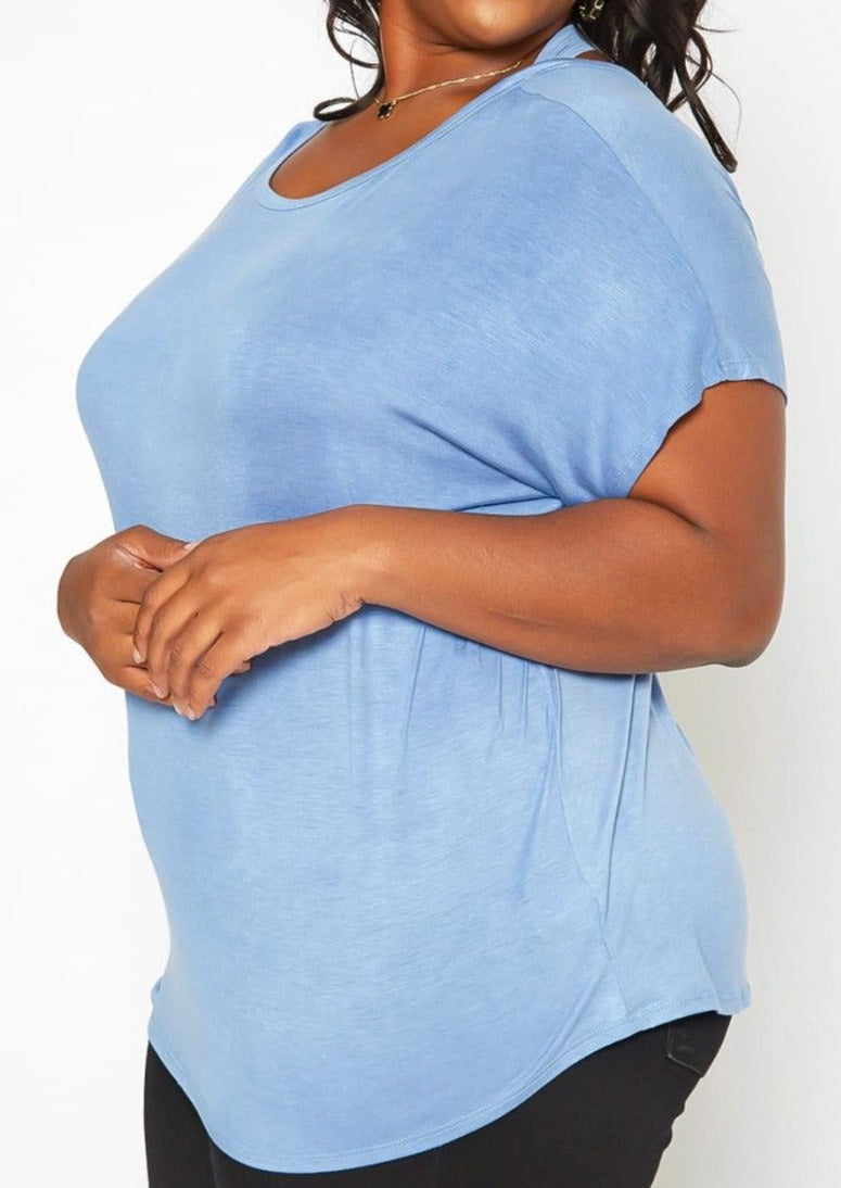 Hi Curvy Plus Size Back Cross Hem Design T Shirt