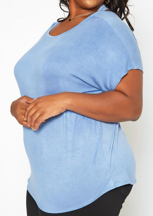 Hi Curvy Plus Size Back Cross Hem Design T Shirt