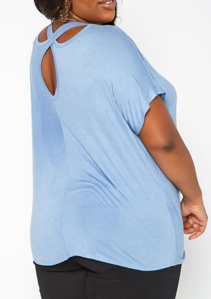 Hi Curvy Plus Size Back Cross Hem Design T Shirt