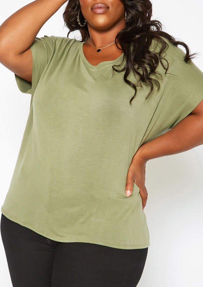 Hi Curvy Plus Size Back Cross Hem Design T Shirt