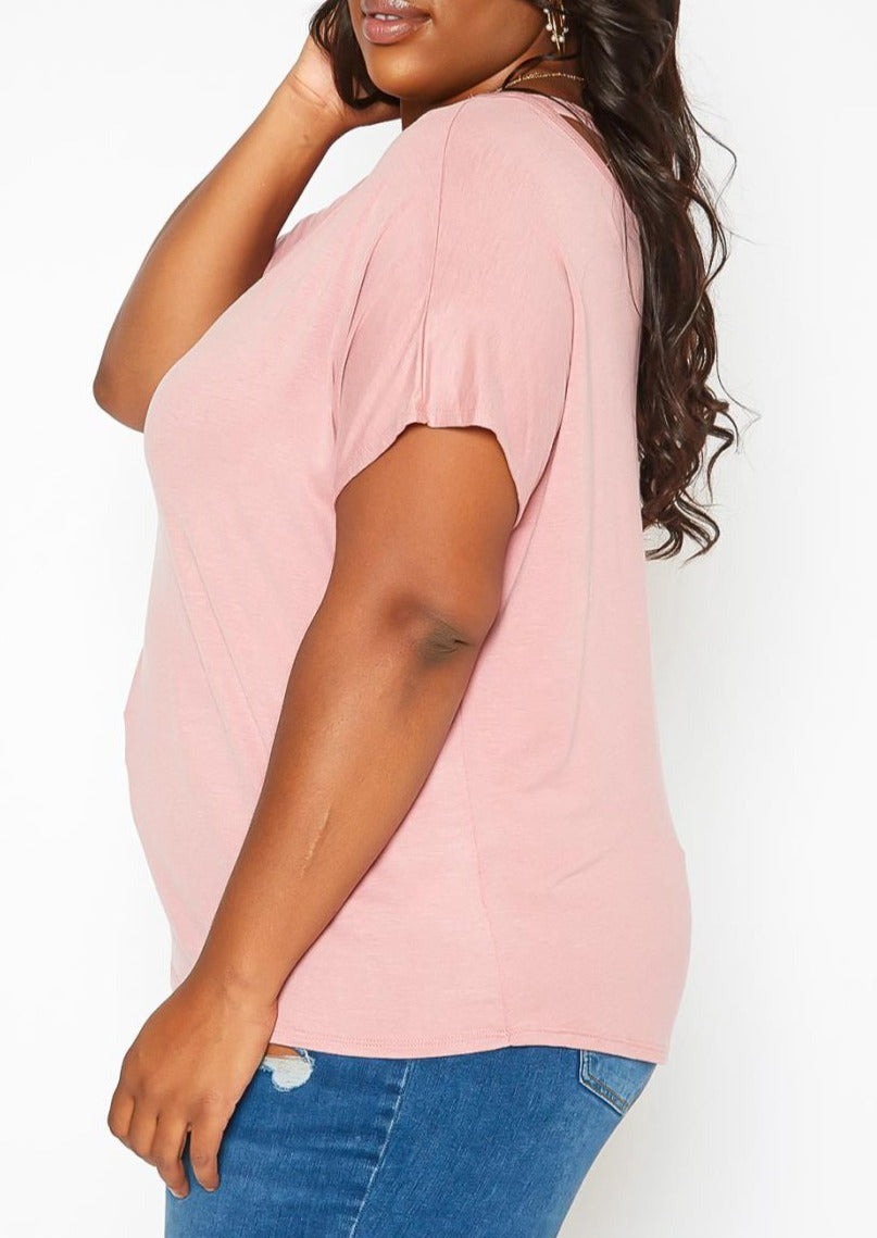 Hi Curvy Plus Size Back Cross Hem Design T Shirt