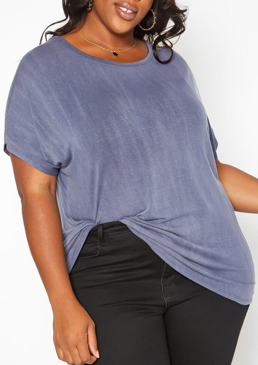 Hi Curvy Plus Size Back Cross Hem Design T Shirt