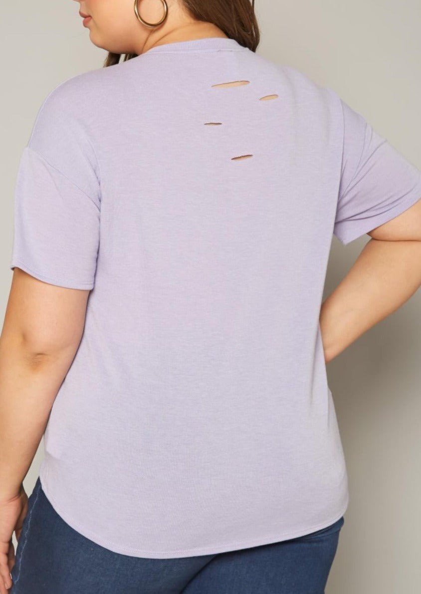 Hi Curvy Plus Size Women Distressed Crew Neck T-Shirt
