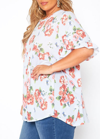 Hi Curvy Plus Size Women  Floral Print Relaxed Fit Tee Shirt