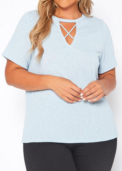 HI Curvy Plus Size Women Waffle Knit Crew Neck T-Shirt Made in USA