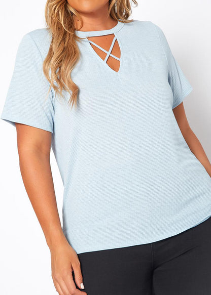 HI Curvy Plus Size Women Waffle Knit Crew Neck T-Shirt Made in USA