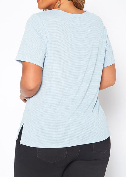 HI Curvy Plus Size Women Waffle Knit Crew Neck T-Shirt Made in USA