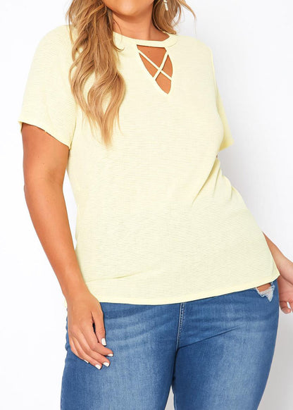 HI Curvy Plus Size Women Waffle Knit Crew Neck T-Shirt Made in USA