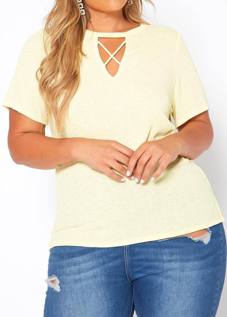 HI Curvy Plus Size Women Waffle Knit Crew Neck T-Shirt Made in USA