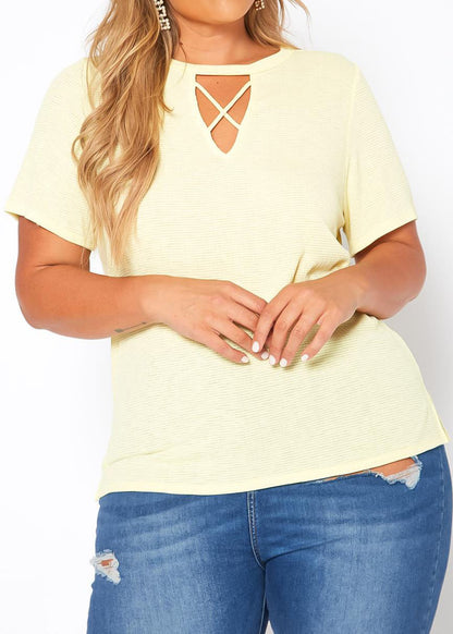 HI Curvy Plus Size Women Waffle Knit Crew Neck T-Shirt Made in USA