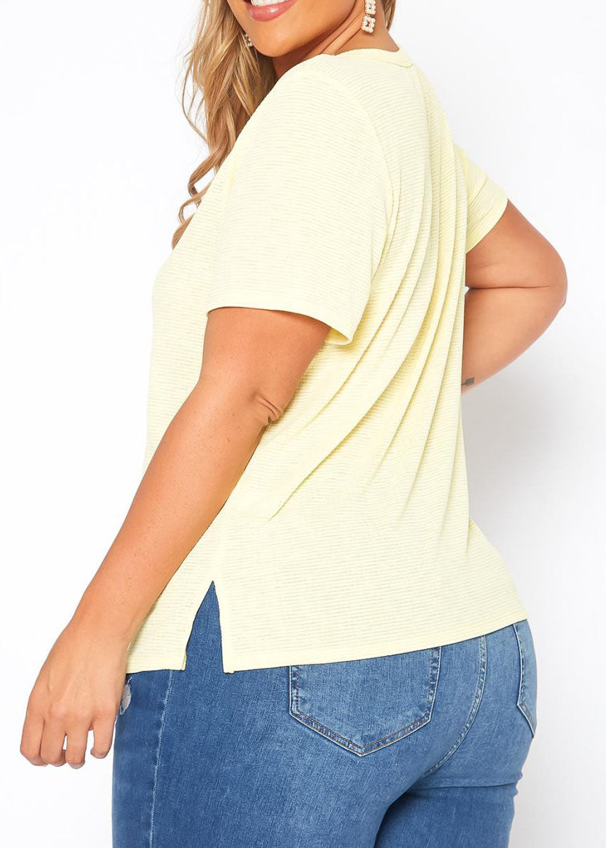 HI Curvy Plus Size Women Waffle Knit Crew Neck T-Shirt Made in USA