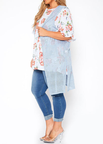 Hi Curvy Plus size Women Open front fishnet longline cardigan