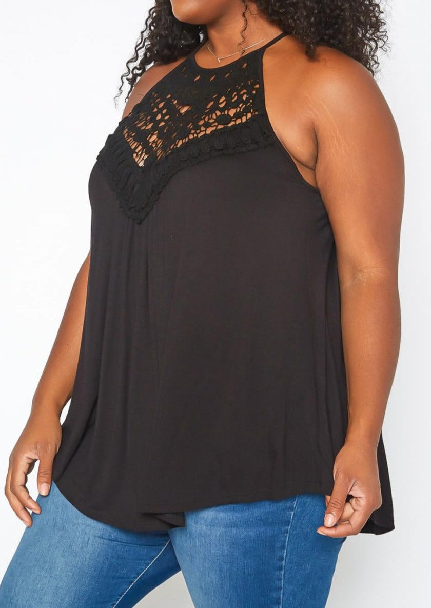 HI Curvy Plus Size Crochet Hem Cami Top