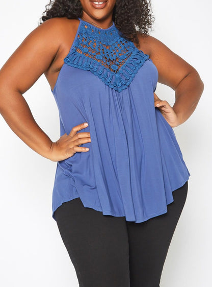 HI Curvy Plus Size Crochet Hem Cami Top
