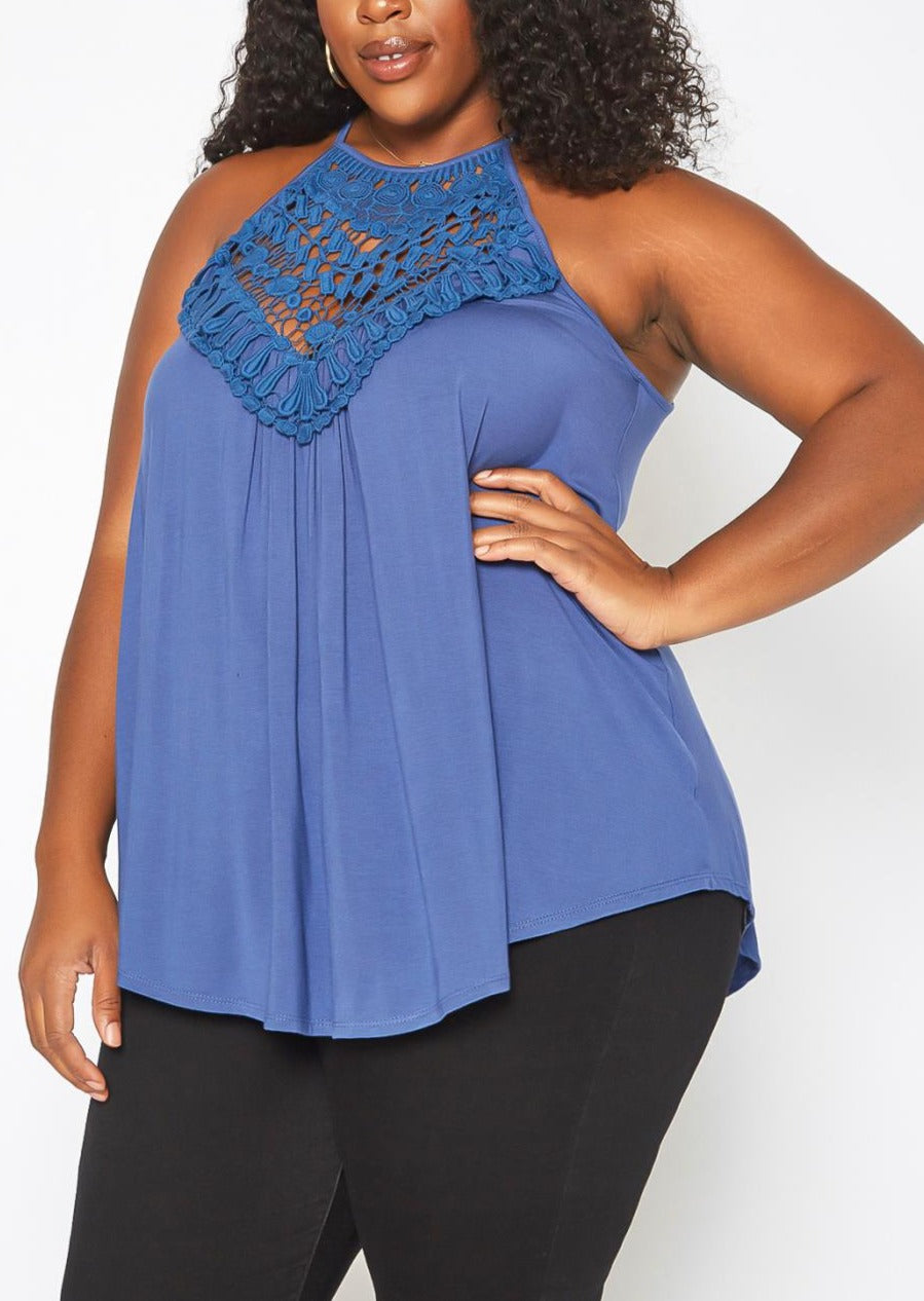 HI Curvy Plus Size Crochet Hem Cami Top