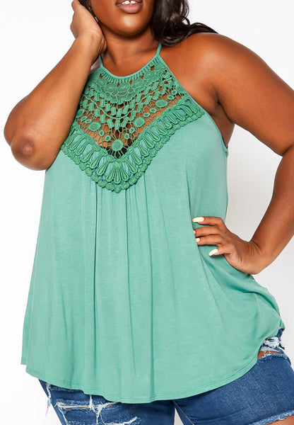 HI Curvy Plus Size Crochet Hem Cami Top