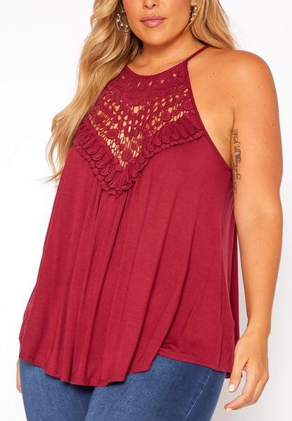 HI Curvy Plus Size Crochet Hem Cami Top