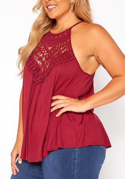 HI Curvy Plus Size Crochet Hem Cami Top