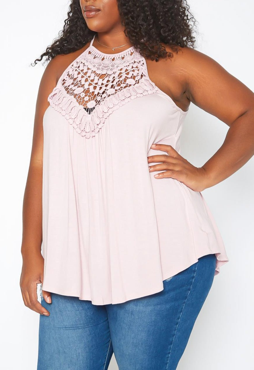 HI Curvy Plus Size Crochet Hem Cami Top