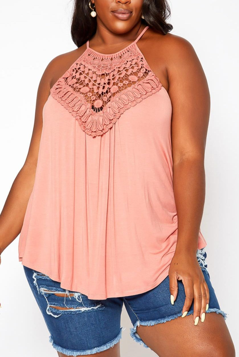 HI Curvy Plus Size Crochet Hem Cami Top