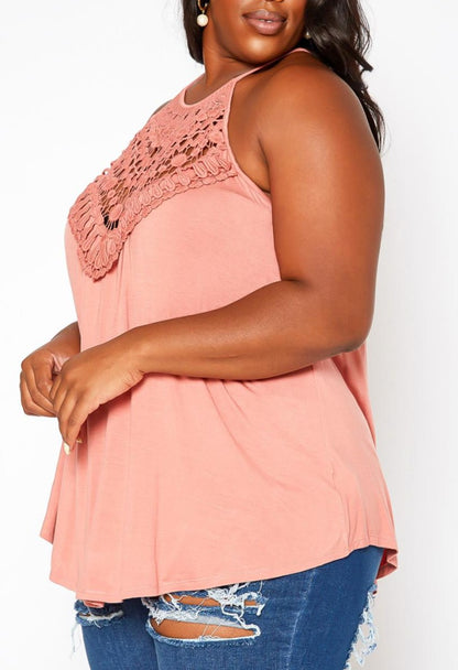 HI Curvy Plus Size Crochet Hem Cami Top